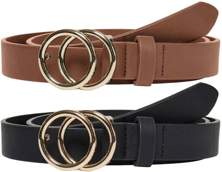 ONLY riem ONLRASMI zwart cognac (set van 2)