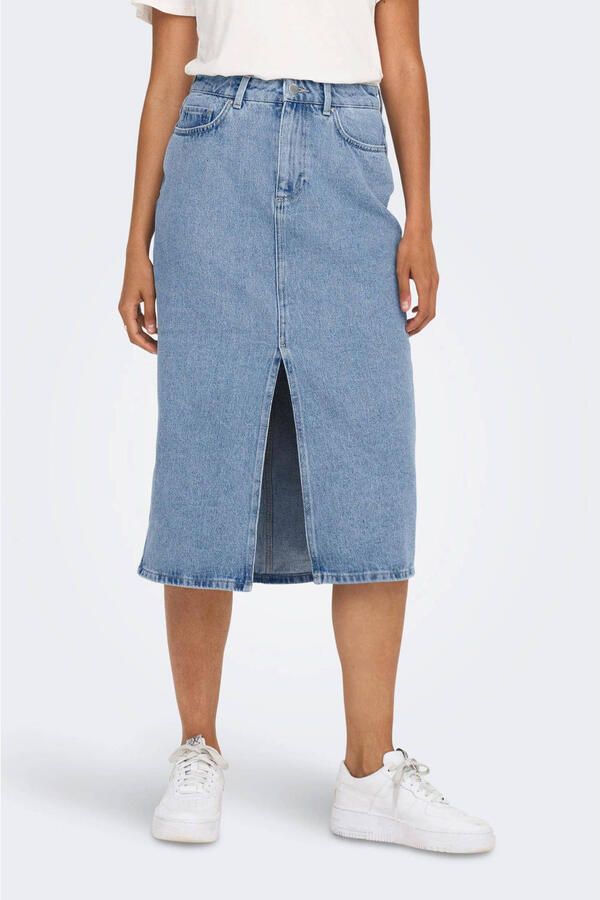 Only Lichtblauwe Denim Midi Rok met Split Blue Dames - Foto 2