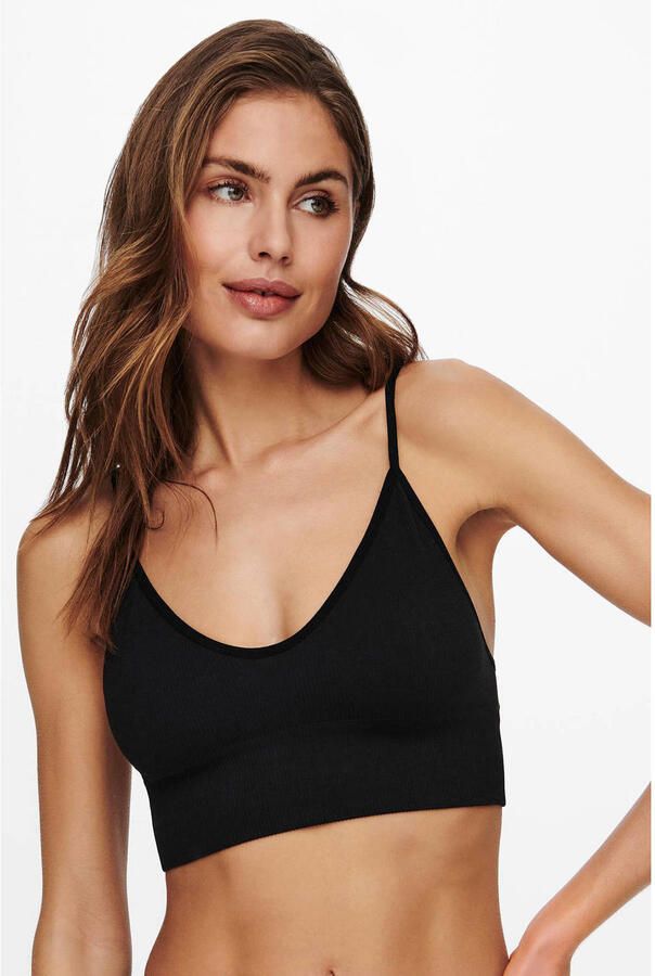 ONLY seamless niet-voorgevormde bralette met ribstuctuur zwart