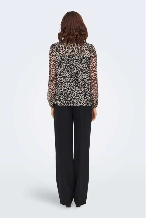 ONLY semi-transparante blouse ONLDITSY met dierenprint en ruches zwart - Foto 3