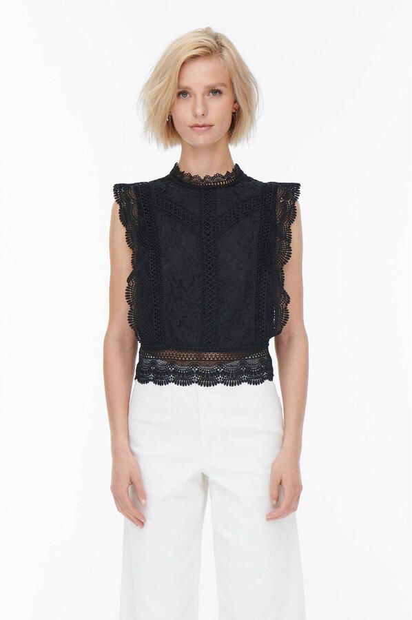 Only Kanten shirt ONLKARO – Kantentop met opstaande kraag voor elegante looks