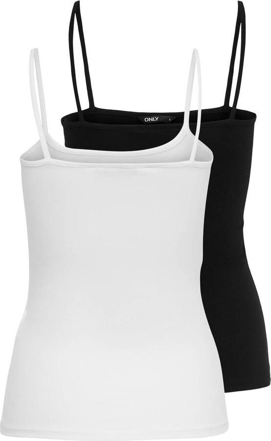 Only Top met spaghettibandjes Figuuraccentuerende Spaghettitop in duopack om onder te dragen diepe ronde hals zeer figuur accentuerend modieus effen stretch (Set van 2)