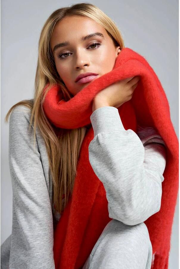 ONLY sjaal ONLROSEANNA met franjes rood
