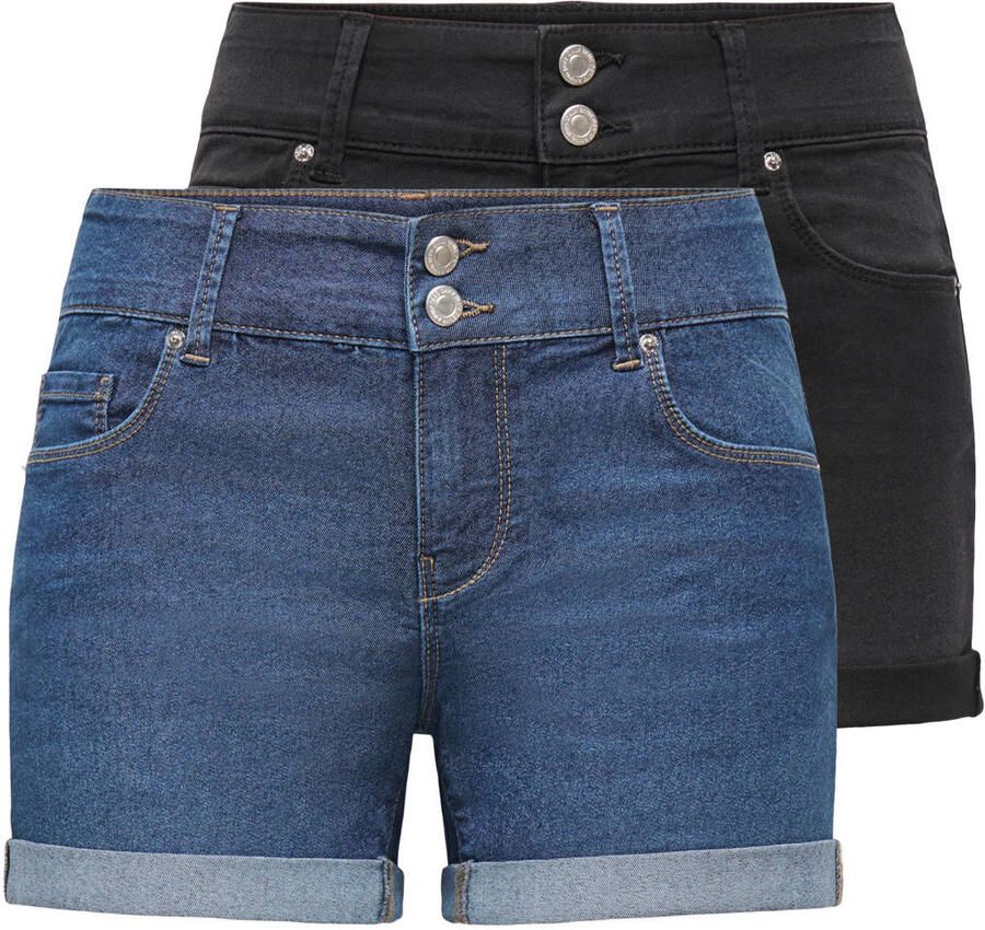 ONLY skinny regular waist denim short dark blue denim (set van 2)
