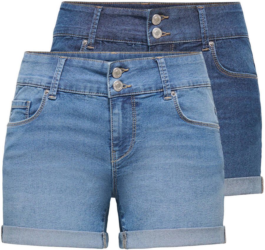 ONLY skinny regular waist denim short medium blue denim (set van 2)
