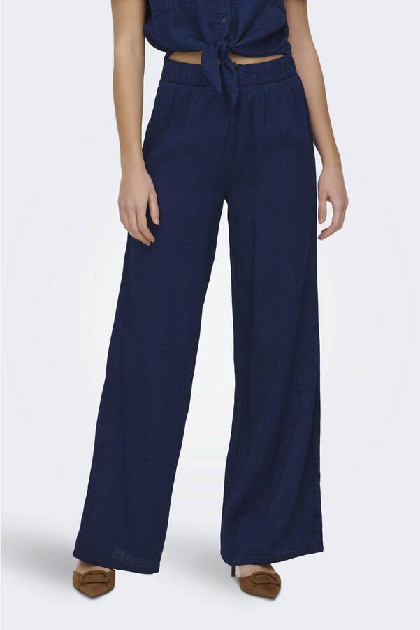 ONLY straight high waist casual broek donkerblauw