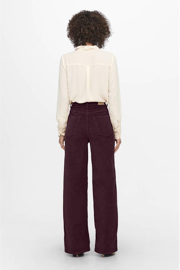 ONLY straight high waist casual broek rib gebreid donkerrood