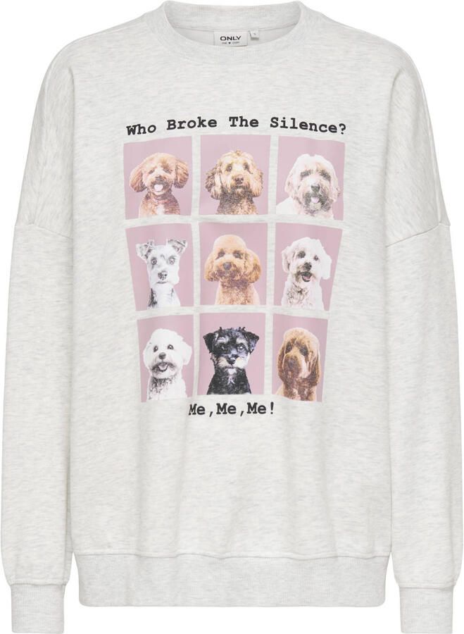 ONLY sweater met print lichtgrijs lichtroze