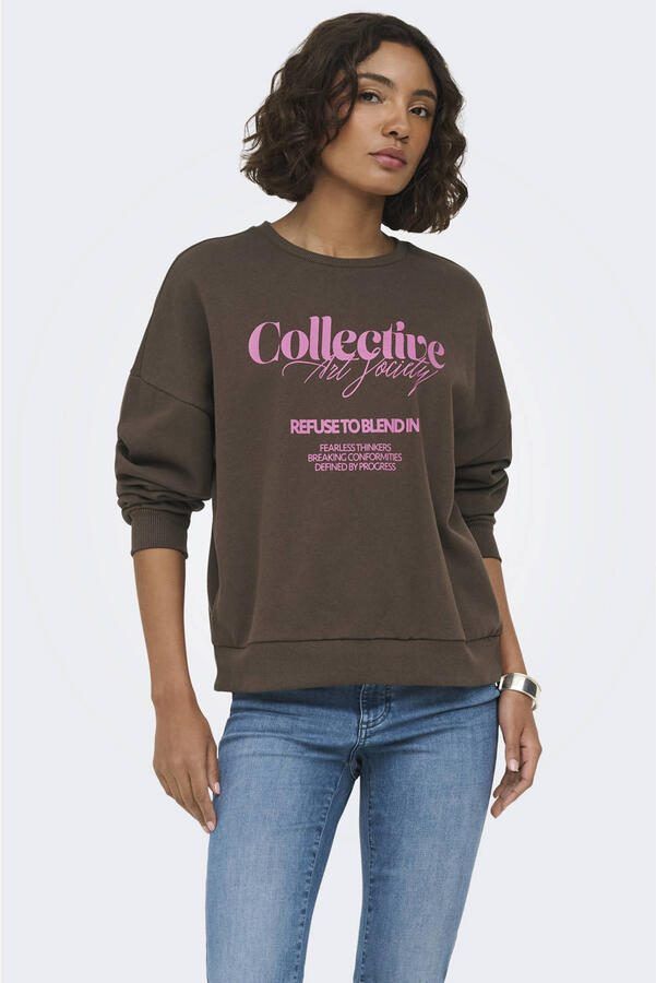 ONLY sweater met tekst bruin