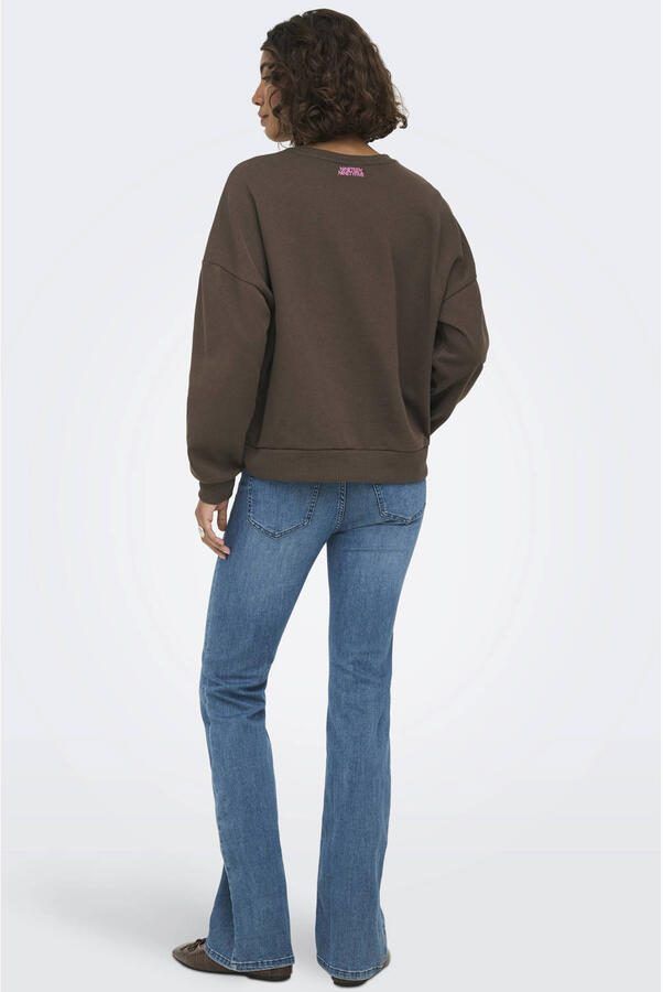 ONLY sweater met tekst bruin - Foto 2