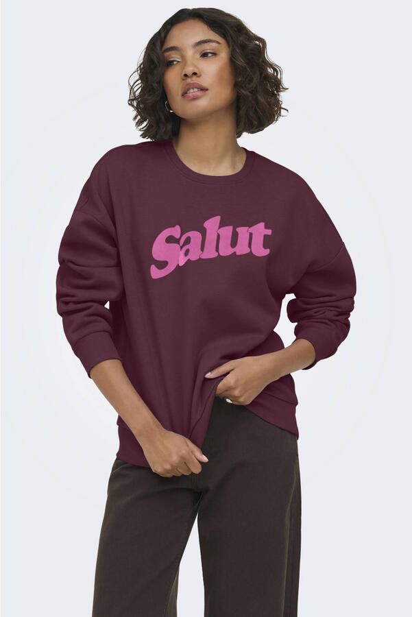 ONLY sweater met tekst donkerpaars