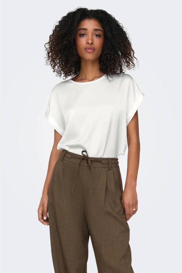 Only Shirt met korte mouwen ONLLIEKE S S SATIN MIX TOP WVN NOOS regular fit web polyester ronde hals effen