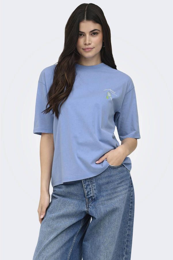 ONLY T-shirt met backprint blauw