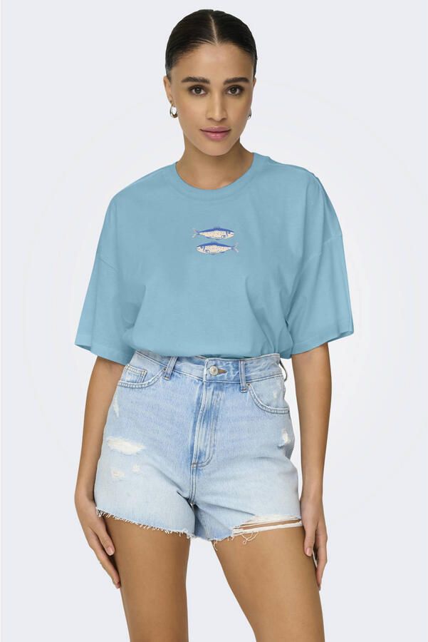 ONLY T-shirt met backprint blauw