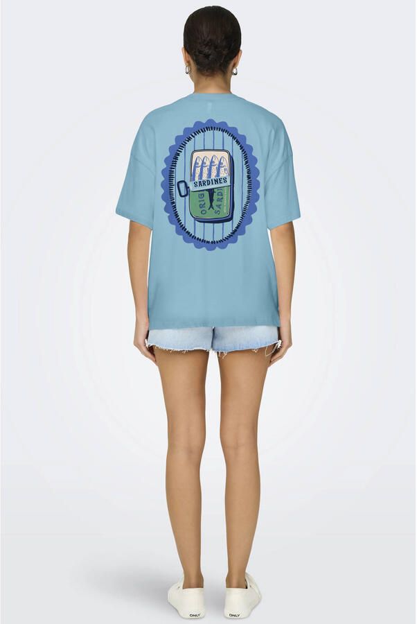 ONLY T-shirt met backprint blauw - Foto 2