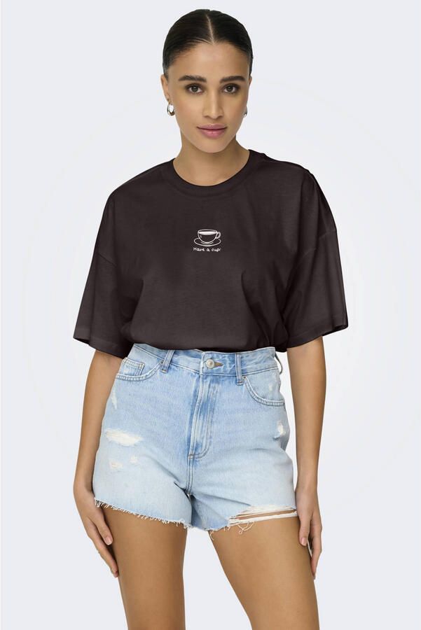 ONLY T-shirt met backprint bruin