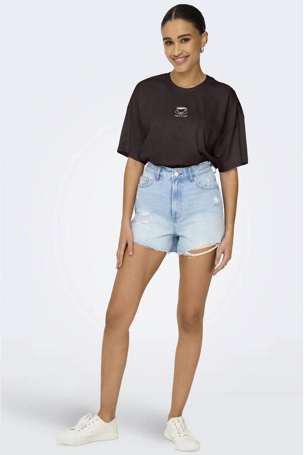 ONLY T-shirt met backprint bruin - Foto 2