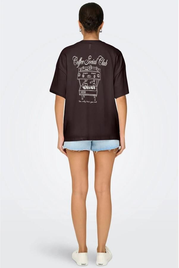 ONLY T-shirt met backprint bruin - Foto 3