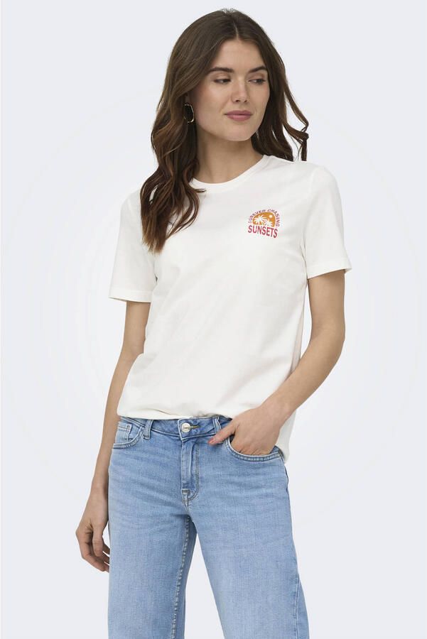 ONLY T-shirt met backprint ecru