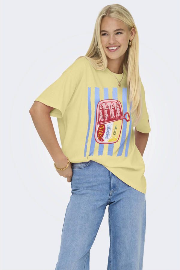ONLY T-shirt met backprint geel