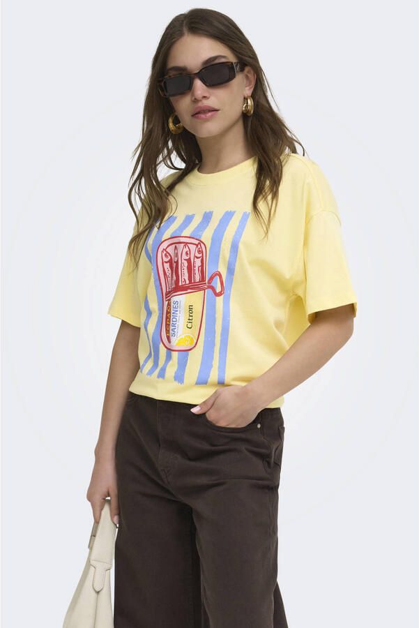ONLY T-shirt met backprint geel - Foto 3