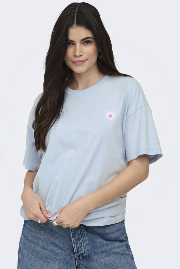 ONLY T-shirt met backprint lichtblauw - Foto 2