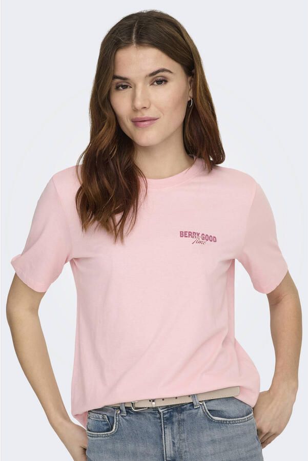 ONLY T-shirt met backprint lichtroze