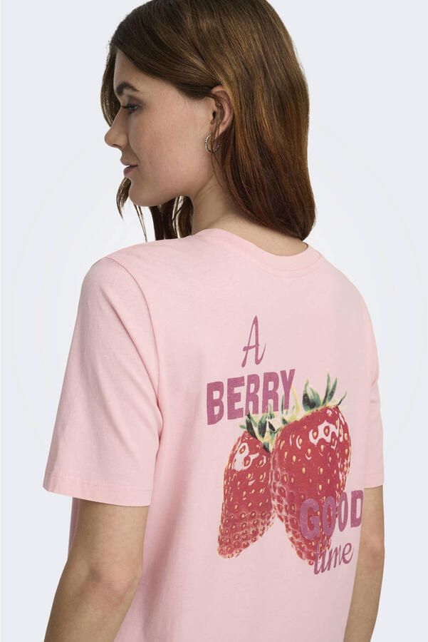ONLY T-shirt met backprint lichtroze - Foto 3