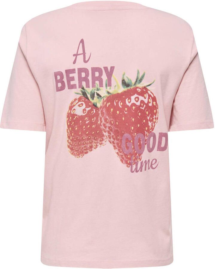 ONLY T-shirt met backprint lichtroze - Foto 2