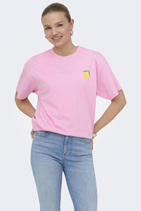 ONLY T-shirt met backprint roze