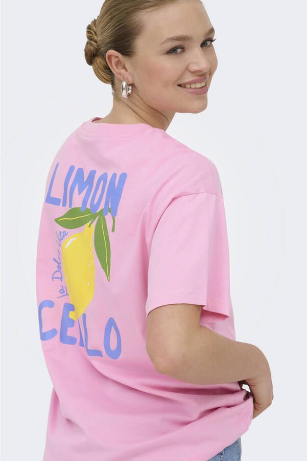 ONLY T-shirt met backprint roze - Foto 3
