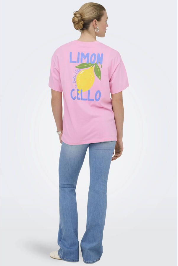 ONLY T-shirt met backprint roze - Foto 2