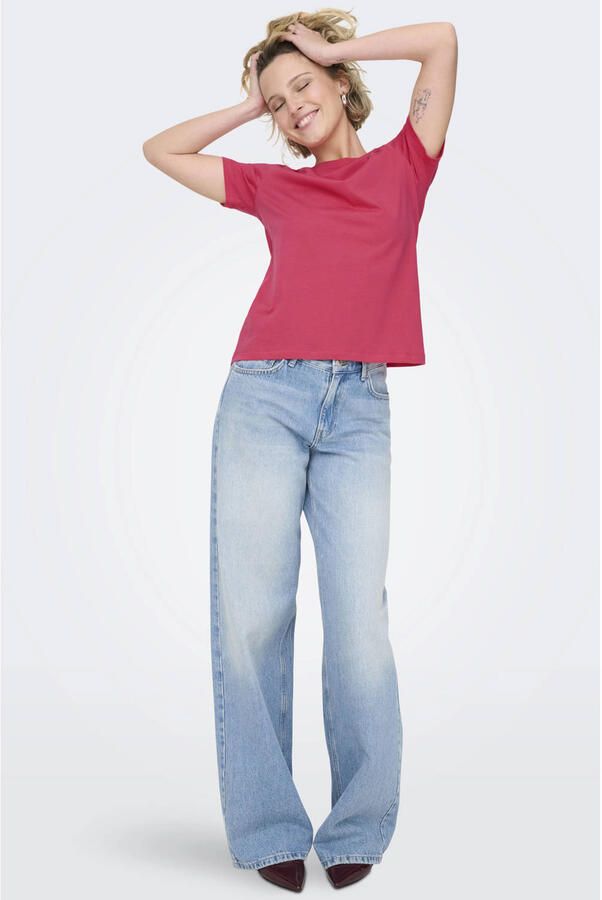 ONLY T-shirt met backprint roze - Foto 2