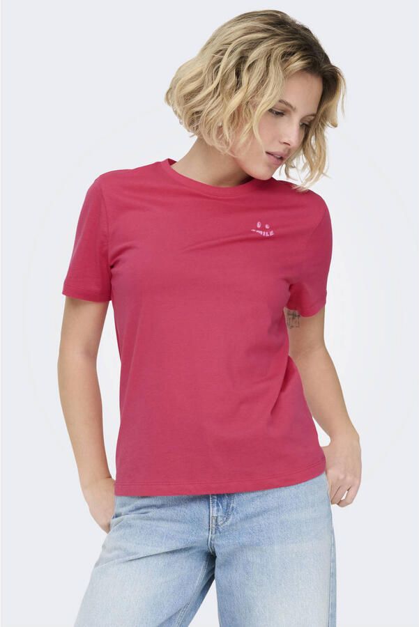 ONLY T-shirt met backprint roze - Foto 3