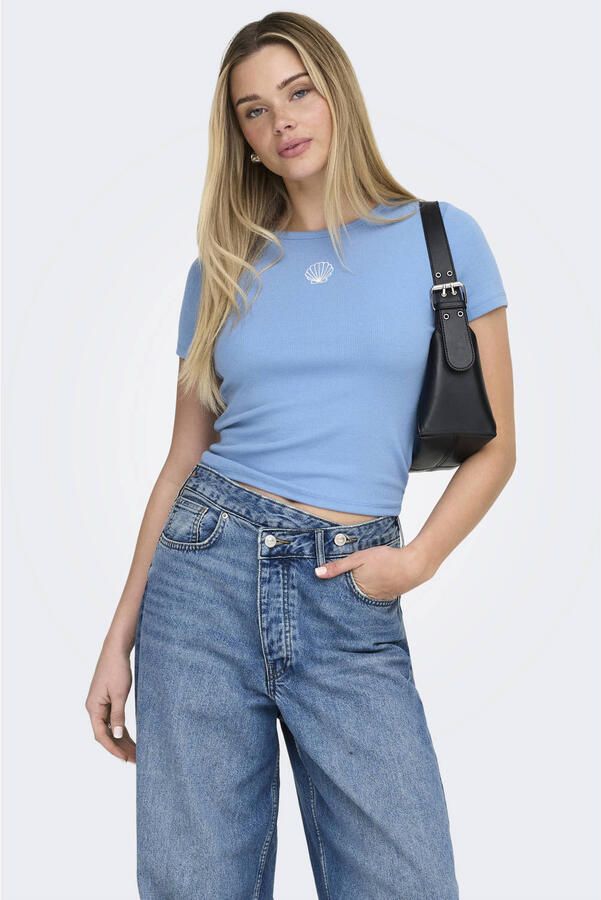 ONLY T-shirt met borduursels blauw