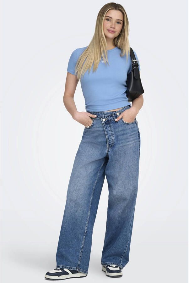 ONLY T-shirt met borduursels blauw - Foto 2