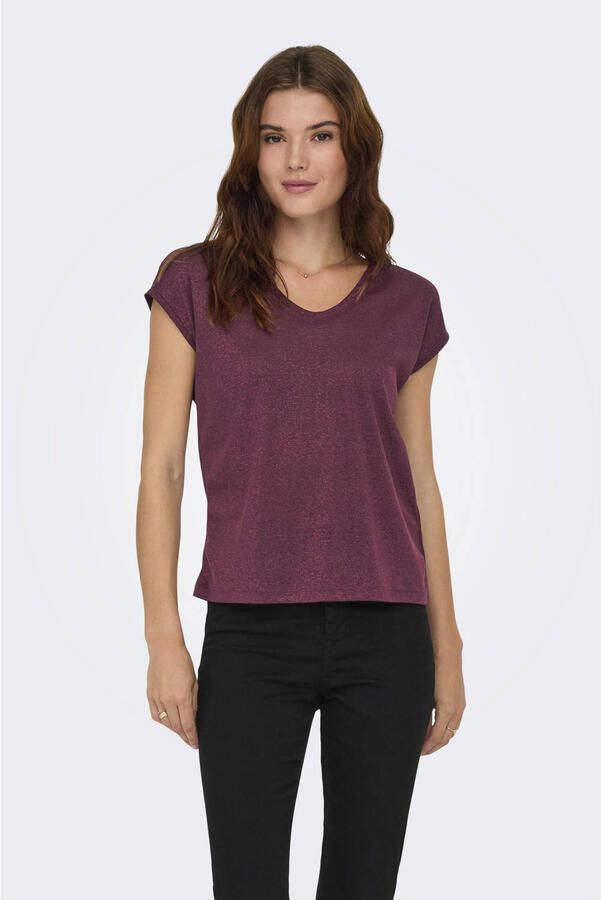 Only Shirt met korte mouwen ONLSILVERY S S V NECK LUREX TOP JRS NOOS