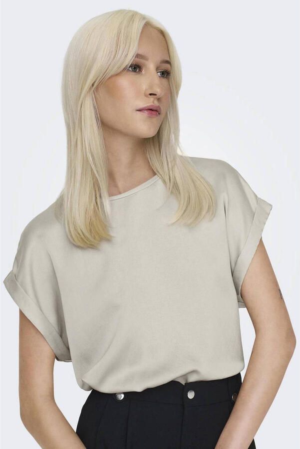 Only Shirt met korte mouwen ONLLIEKE S S SATIN MIX TOP WVN NOOS regular fit web polyester ronde hals effen