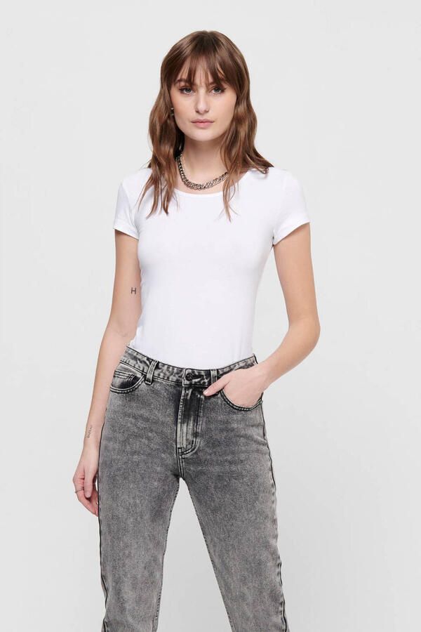 Only Shirt met ronde hals ONLLIVE – Shirt met ronde hals en figuuraccentuerende silhouet zeer figuuraccentuerend modisch katoenmix jersey diepe ronde hals - Foto 2