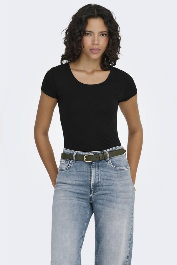 Only Shirt met ronde hals ONLLIVE – Shirt met ronde hals en figuuraccentuerende silhouet zeer figuuraccentuerend modisch katoenmix jersey diepe ronde hals