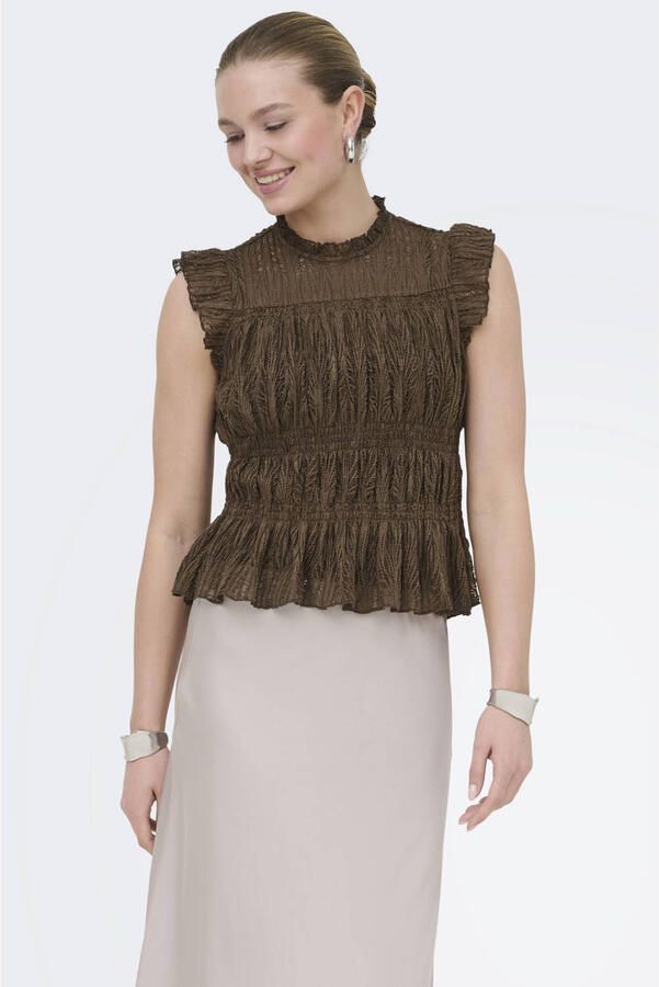 Only slim fit blousetop met rucheskraag model 'SHAILA'