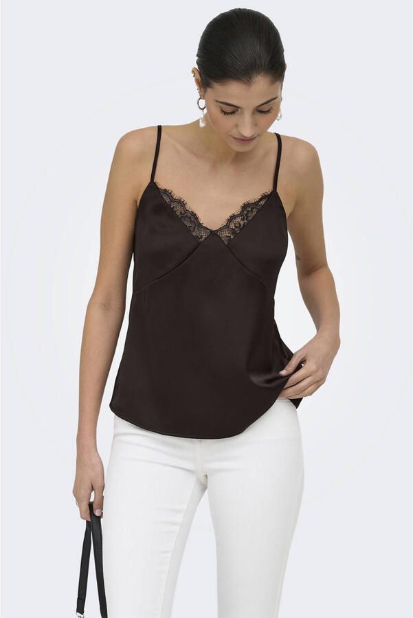 Only regular fit top met bandjes met kant model 'RAYA'