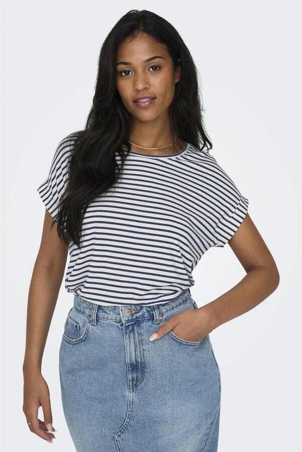 Only Shirt met korte mouwen ONLMOSTER STRIPE S S O-NECK TOP JRS NOOS gestreept casual gesneden jersey ronde hals viscosemix