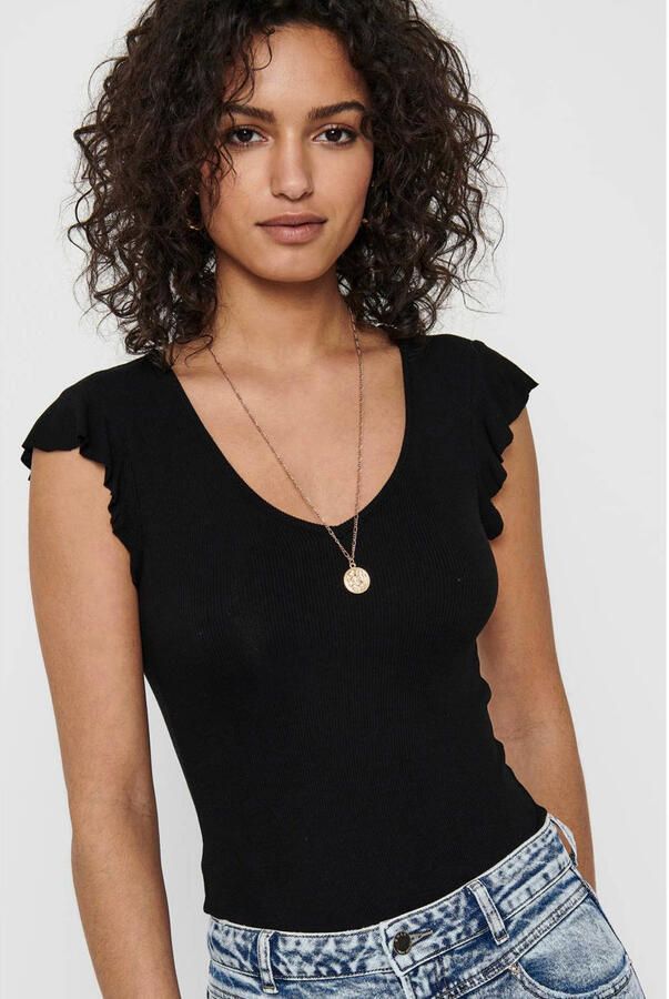 Only Shirt met V-hals ONLBELIA – V-hals voor vrouwelijk zomercomfort regular fit single jersey viscosemix v-hals effen