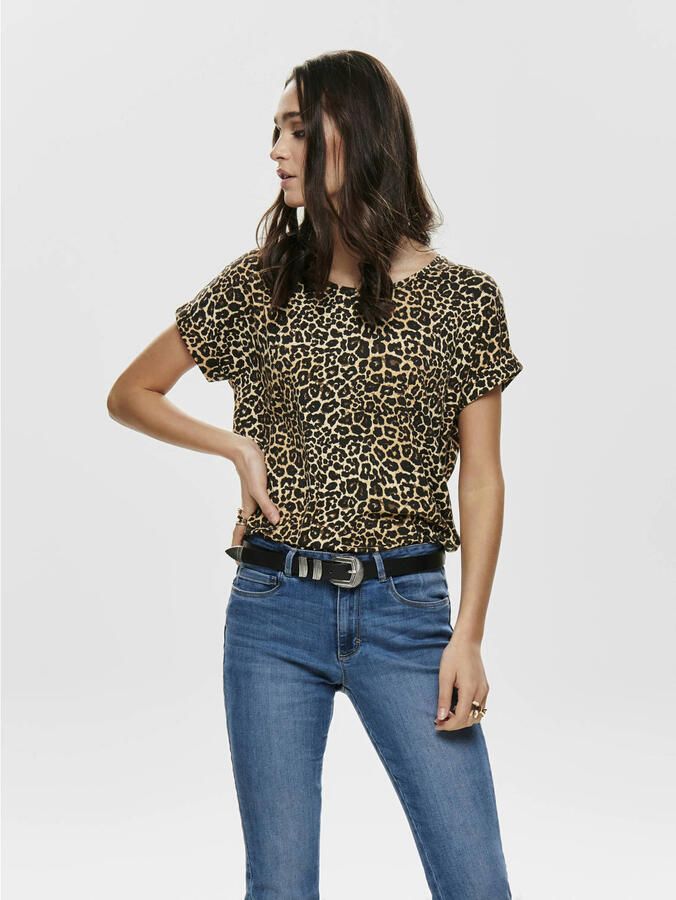 Only Shirt met korte mouwen ONLMOSTER – Shirt met dierenprint en losse snit animal-print modieus loose fit viscosemix ronde hals