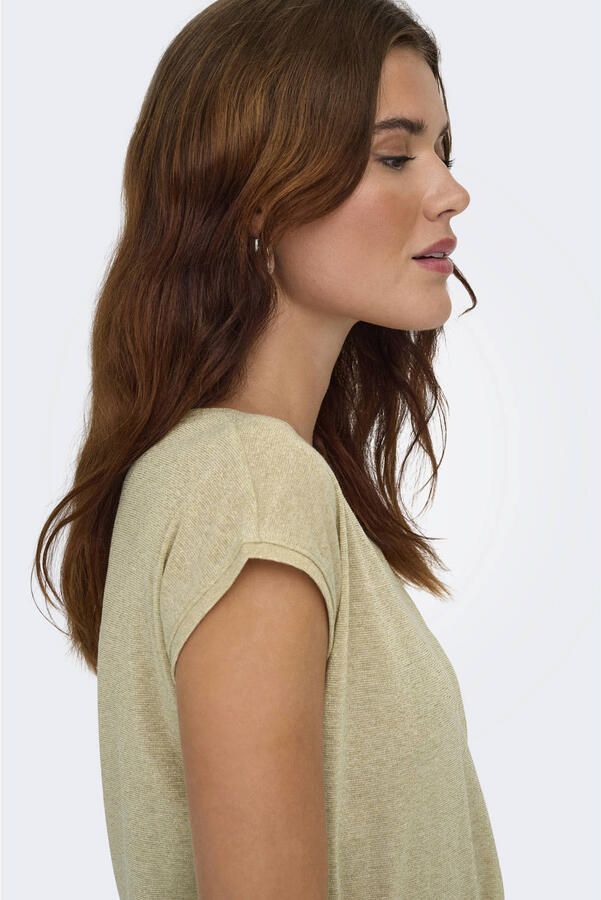 Only Dames-T-shirt Silvery manches courtes col V lurex Beige Dames