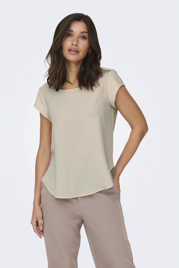 Only Blouse met korte mouwen ONLVIC – Vrouwelijke blouseshirt in losse vorm regular fit web kunstvezel ronde hals effen