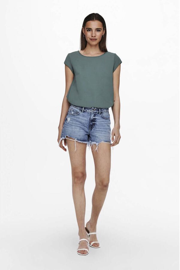 Only Blouse met korte mouwen ONLVIC – Vrouwelijke blouseshirt in losse vorm regular fit web kunstvezel ronde hals effen