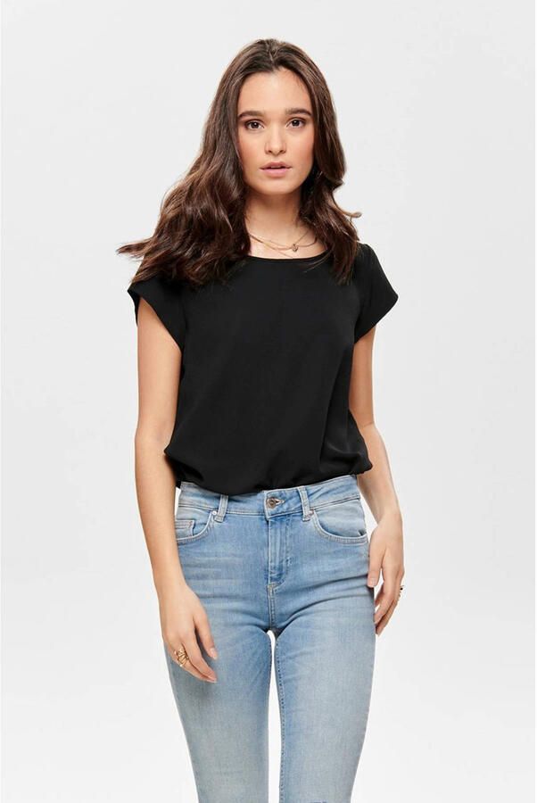 Only Blouse met korte mouwen ONLVIC – Vrouwelijke blouseshirt in losse vorm regular fit web kunstvezel ronde hals effen