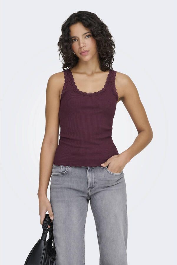 Only Tanktop ONLSARA – Tanktop met kantdetail bij de halslijn regular fit modisch jersey ribstof ronde hals